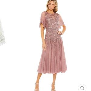 Mac DUGGAL ! Pink CAPE SLEEVE BEADED TEA LENGTH A-LINE DRESS Size 14